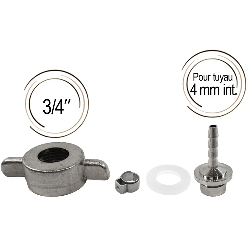 Raccord avec embout cannelé 4 mm