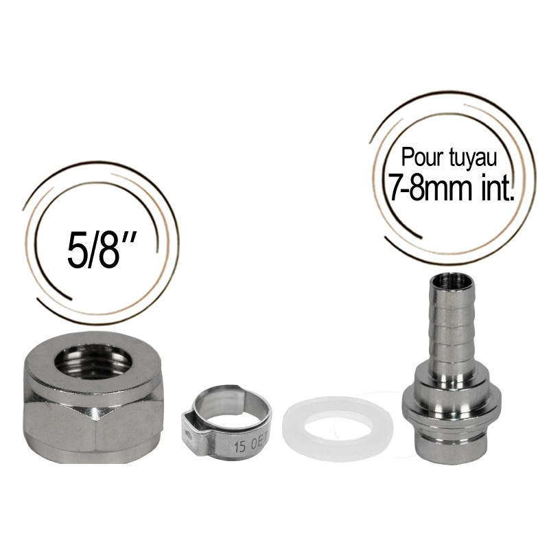 raccord cannelé avec joint et écrou