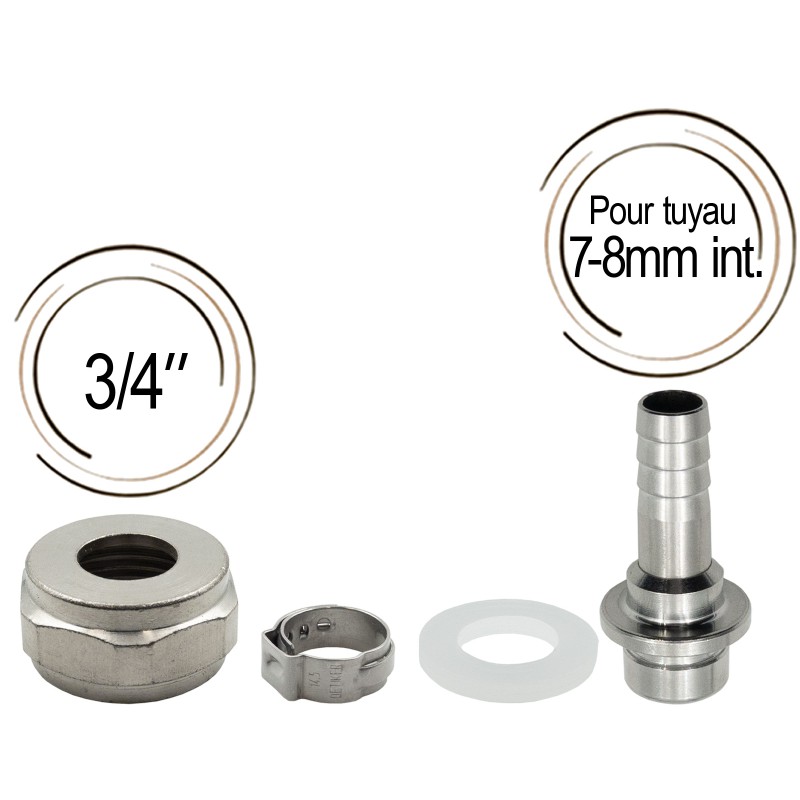 Raccord avec embout cannelé 7 mm