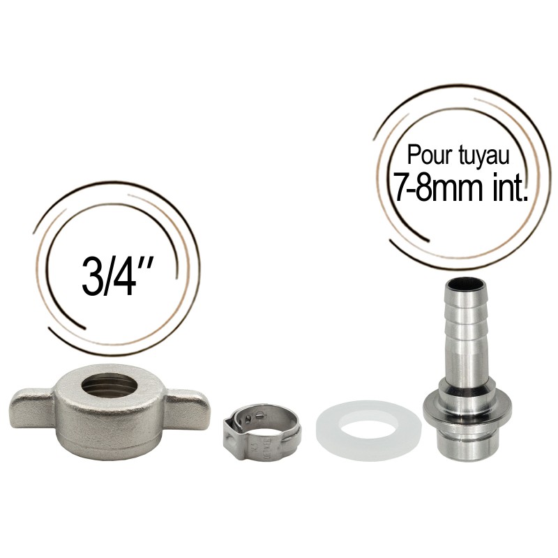 embout cannelé avec joint et écrou