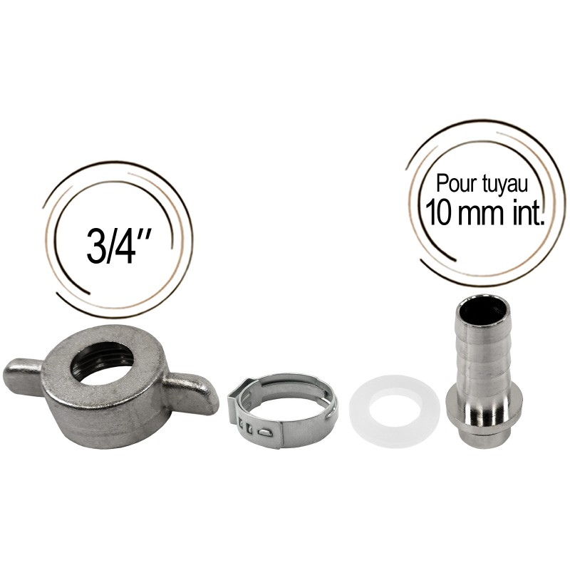 Embout cannelé avec écrou et joint