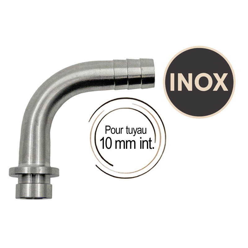 Embout cannelé coudé Inox 10 mm