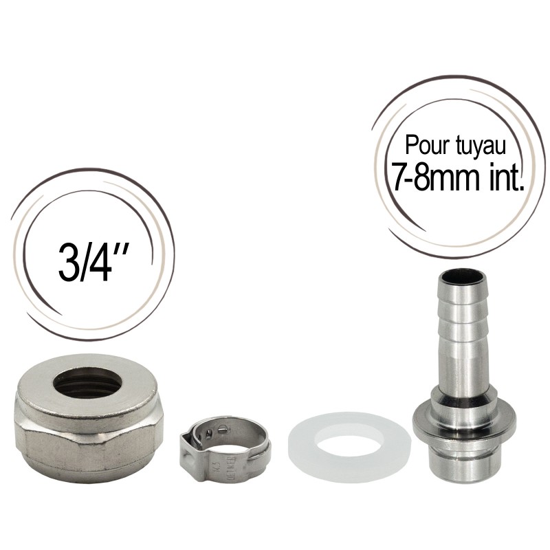 Raccord avec embout cannelé 7 mm