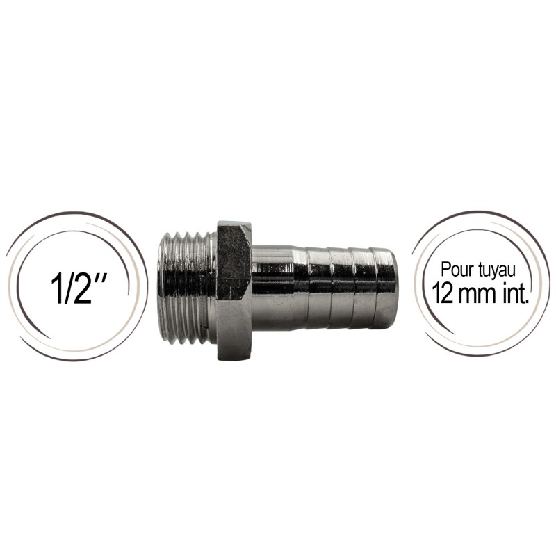 Embout cannelé 12 mm raccord 1/2"