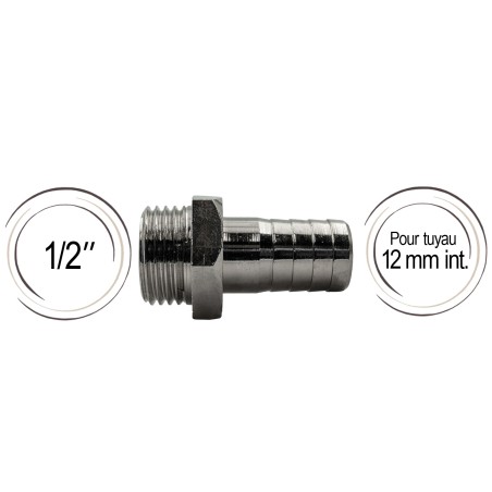 Embout cannelé 12 mm raccord 1/2"